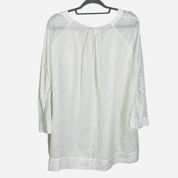 Escada Sport Tunic Top XL 100% Linen Lagenlook Pintucks Faux Pearl Accent White - Picture 2 of 12